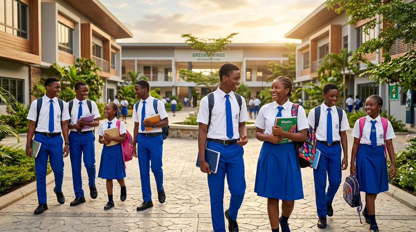 Beta School scholars in crisp uniform on campus - Slide 1